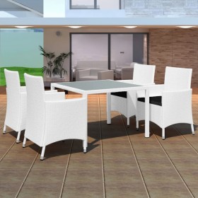 Set de comedor de jardín 5 piezas ratán sintético blanco crema Set de comedor de jardín 5 piezas ratán sintético blanco crema