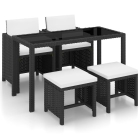 Set comedor de jardín 5 piezas y cojines ratán sintético negro Set comedor de jardín 5 piezas y cojines ratán sintético negro