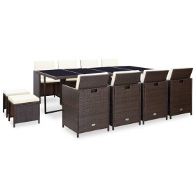 Set comedor de jardín 13 pzas y cojines ratán sintético marrón Set comedor de jardín 13 pzas y cojines ratán sintético marrón