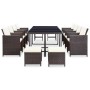 Set comedor de jardín 13 pzas y cojines ratán sintético marrón