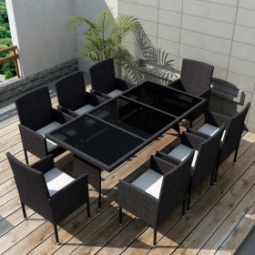 Set comedor de jardín 9 piezas y cojines ratán sintético negro Set comedor de jardín 9 piezas y cojines ratán sintético negro