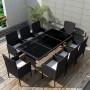 Set comedor de jardín 9 piezas y cojines ratán sintético negro