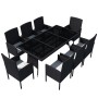 Set comedor de jardín 9 piezas y cojines ratán sintético negro