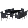Set comedor de jardín 9 piezas y cojines ratán sintético negro