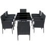 Set comedor de jardín 9 piezas y cojines ratán sintético negro