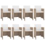 Set comedor de jardín 9 piezas y cojines ratán sintético beige