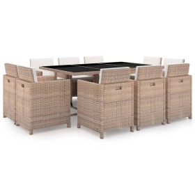 Set comedor de jardín 11 piezas y cojines ratán sintético beige en Conjuntos de jardín | Comprar online en Foro24