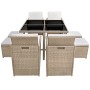 Set comedor de jardín 9 piezas y cojines ratán sintético beige