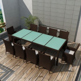 Set comedor de jardín 11 pzas y cojines ratán sintético marrón Set comedor de jardín 11 pzas y cojines ratán sintético marrón