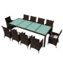 Set comedor de jardín 11 pzas y cojines ratán sintético marrón