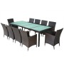Set comedor de jardín 11 pzas y cojines ratán sintético marrón