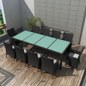 Set comedor de jardín 11 piezas y cojines ratán sintético negro Set comedor de jardín 11 piezas y cojines ratán sintético negro