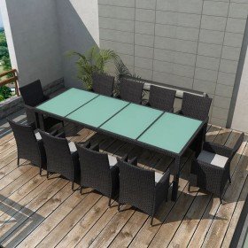 Set comedor de jardín 11 piezas y cojines ratán sintético negro Set comedor de jardín 11 piezas y cojines ratán sintético negro