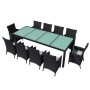 Set comedor de jardín 11 piezas y cojines ratán sintético negro