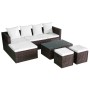 Set muebles de jardín 4 piezas y cojines ratán sintético marrón