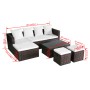 Set muebles de jardín 4 piezas y cojines ratán sintético marrón