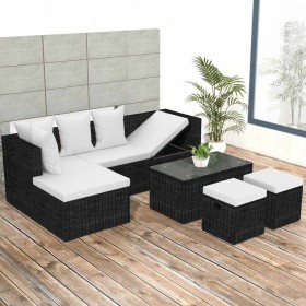 Set muebles de jardín 4 piezas y cojines ratán sintético negro Set muebles de jardín 4 piezas y cojines ratán sintético negro