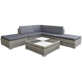 Set de muebles de jardín 6 pzas y cojines ratán sintético gris Set de muebles de jardín 6 pzas y cojines ratán sintético gris