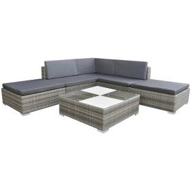 Set de muebles de jardín 6 pzas y cojines ratán sintético gris Set de muebles de jardín 6 pzas y cojines ratán sintético gris