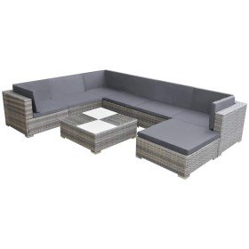 Set de muebles de jardín 8 pzas y cojines ratán sintético gris