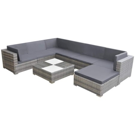 Set de muebles de jardín 8 pzas y cojines ratán sintético gris
