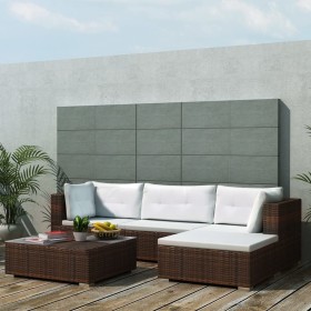 Set muebles de jardín 5 piezas y cojines ratán sintético marrón Set muebles de jardín 5 piezas y cojines ratán sintético marrón