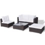 Set muebles de jardín 5 piezas y cojines ratán sintético marrón