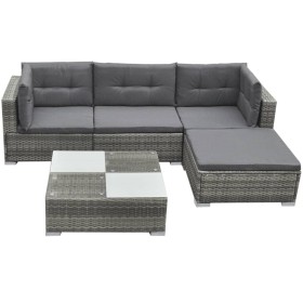 Set de muebles de jardín 5 pzas y cojines ratán sintético gris Set de muebles de jardín 5 pzas y cojines ratán sintético gris