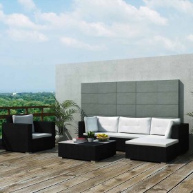 Set muebles de jardín 6 piezas y cojines ratán sintético negro Set muebles de jardín 6 piezas y cojines ratán sintético negro