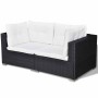 Set muebles de jardín 6 piezas y cojines ratán sintético negro