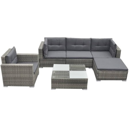 Set de muebles de jardín 6 pzas y cojines ratán sintético gris en Conjuntos de jardín | Comprar online en Foro24