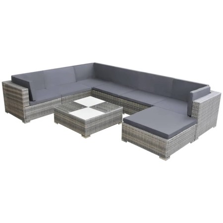 Set de muebles de jardín 8 pzas y cojines ratán sintético gris