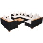 Set de muebles de jardín 9 pzas y cojines ratán sintético negro