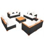 Set de muebles de jardín 9 pzas y cojines ratán sintético negro
