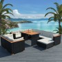 Set muebles de jardín 10 piezas y cojines ratán sintético negro en Conjuntos de jardín | Comprar online en Foro24