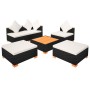 Set muebles de jardín 6 piezas y cojines ratán sintético negro