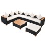 Set muebles de jardín 8 piezas y cojines ratán sintético negro