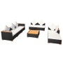 Set muebles de jardín 8 piezas y cojines ratán sintético negro