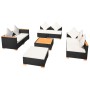Set muebles de jardín 8 piezas y cojines ratán sintético negro