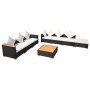 Set muebles de jardín 8 piezas y cojines ratán sintético negro