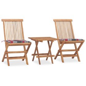Set comedor de jardín plegable 3 piezas madera de teca cojines