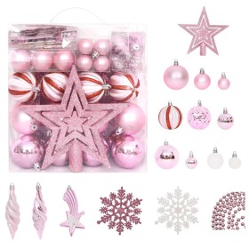 Juego de adornos de Navidad de 65 piezas rosa/rojo/blanco