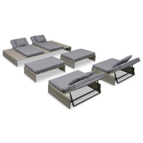 Set de muebles de jardín 5 pzas y cojines ratán sintético gris Set de muebles de jardín 5 pzas y cojines ratán sintético gris