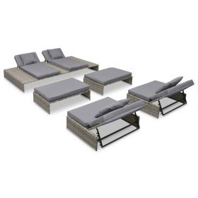 Set de muebles de jardín 5 pzas y cojines ratán sintético gris