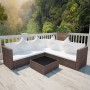 Set muebles de jardín y cojines 4 piezas ratán sintético marrón