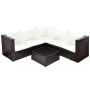 Set muebles de jardín y cojines 4 piezas ratán sintético marrón