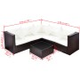 Set muebles de jardín y cojines 4 piezas ratán sintético marrón