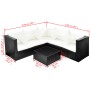 Set de muebles de jardín 4 pzas y cojines ratán sintético negro