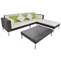 Set muebles de jardín 4 piezas y cojines ratán sintético marrón
