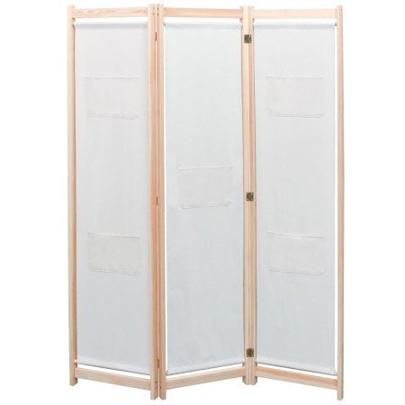 Biombo divisor de 3 paneles de tela color crema 120x170x4 cm